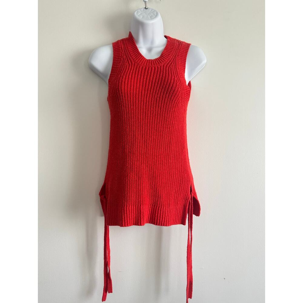 LOFT Sleeveless Knit Tunic Top Red Side Tie Ribbed Sweater Tank XS